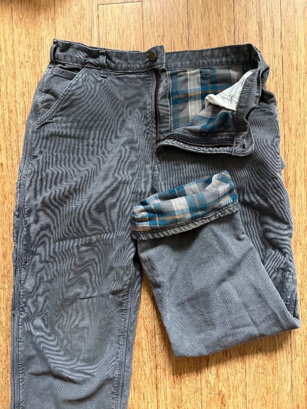 Carhartt B111 Flannel Lined Pants Mens 34x32 Gray Canvas Work Carpenter
